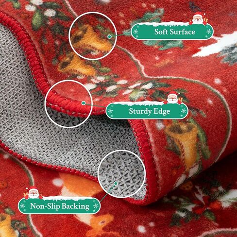 Christmas Runner Rug Scalloped Runners for Hallways, Red Kitchen Rugs Non-Slip Washable Entryway Bathroom Rugs, Holiday Tree Snow Winter Xmas Floor Carpet for Hall Bedroom in Saudi Arabia