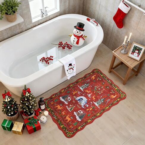 Christmas Runner Rug Scalloped Runners for Hallways, Red Kitchen Rugs Non-Slip Washable Entryway Bathroom Rugs, Holiday Tree Snow Winter Xmas Floor Carpet for Hall Bedroom in Saudi Arabia