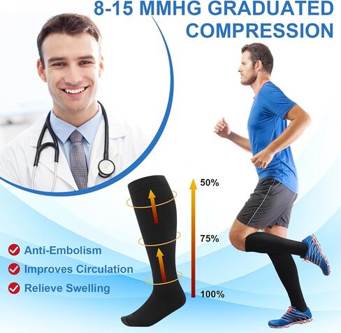 8 Pairs Men Dress Compression Socks Men Knee High Light Compression Socks 8-15 Mmhg Graduated Support Stockings for Father's Day Christmas Gift in Saudi Arabia