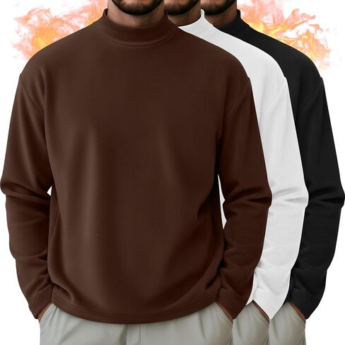 3 Pack Men's Long Sleeve Tees, Thermal Pullover Sweaters Mock Turtleneck Tops Basic Solid Undershirts in Saudi Arabia