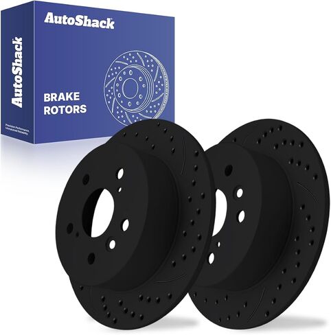 Autoshack Black Hat محفورة ودوارات فرامل محفوفة بالفرامل المقطوعة من طقم استبدال دوار الفرامل الخلفي لعام 2007-2011 Toyota Camry 2008-2012 Avalon 2007-2012 LEXUS ES350 2.4L 2.5L 3.5L V6 FWD PR41435LR in Kuwait