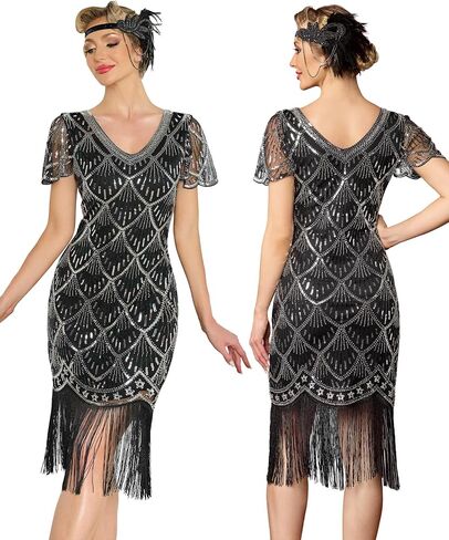 Flapper Dresses 1920s, Sequin Fringed Great Gatsby Dresses for Women Roaring 20s Costumes in Kuwait