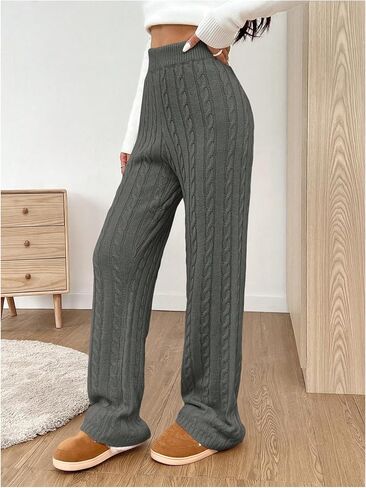 SHENHE Women's Cable Knit Sweater Pants High Waisted Casual Lounge Pants Fall Knit Pants in Kuwait