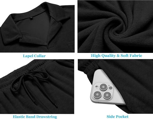 قميص البولو للرجال Urru وضعت شورتات الصيف شاطئ Terry الأكمام القصير القصيرة 2 قطعة مقدمة للرجال البحرية الأزرق م in Kuwait