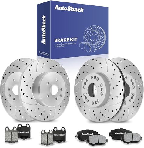 AutoShack Brake Kit Replacement for Lexus GS400 1998-2005 GS300 2001-2005 GS430 IS300 2002-2010 SC430 RWD Front Rear Drilled & Slotted E-Coated Disc Brake Rotors Ceramic Brakes Pads BRAKEPKG105 in Saudi Arabia