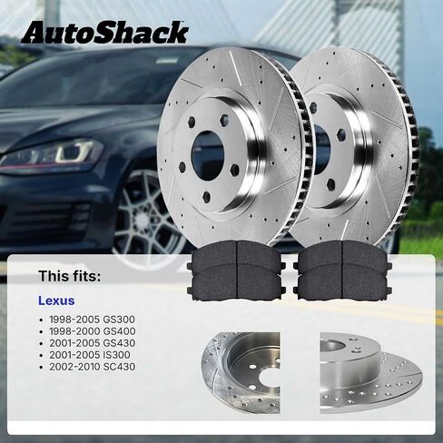 AutoShack Brake Kit Replacement for Lexus GS400 1998-2005 GS300 2001-2005 GS430 IS300 2002-2010 SC430 RWD Front Rear Drilled & Slotted E-Coated Disc Brake Rotors Ceramic Brakes Pads BRAKEPKG105 in Saudi Arabia