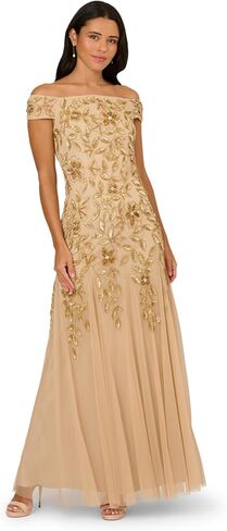 Adrianna Papell Women's Off Shoulder Bead Long Dress in Kuwait