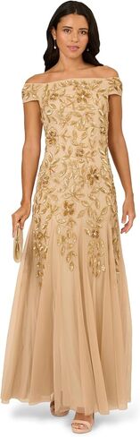 Adrianna Papell Women's Off Shoulder Bead Long Dress in Kuwait