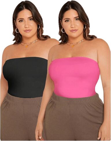 Floerns Women's Plus Size 2 قطعة صلبة بدون حمال in Saudi Arabia