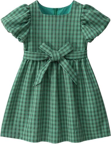 Little Bitty Toddler Girls Plaid Dress Checkered Puffy Short Sleeve Gingham Spring Summer Party Holidays Dresses Size 2T-6T in Kuwait