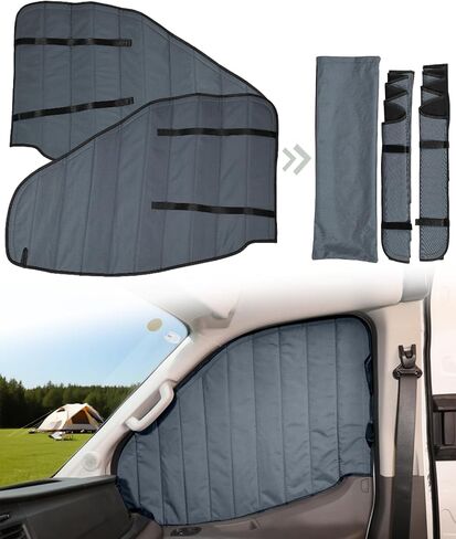 Insulated Blackout Windshield Covers Fit for Ford Transit 150 250 350 Window Covers Medium and High Roof 2015-2024 Van Window Shade with Privacy, Gray in Saudi Arabia