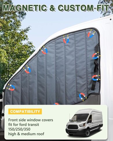 Insulated Blackout Windshield Covers Fit for Ford Transit 150 250 350 Window Covers Medium and High Roof 2015-2024 Van Window Shade with Privacy, Gray in Saudi Arabia
