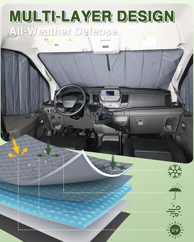 Insulated Blackout Windshield Covers Fit for Ford Transit 150 250 350 Window Covers Medium and High Roof 2015-2024 Van Window Shade with Privacy, Gray in Saudi Arabia