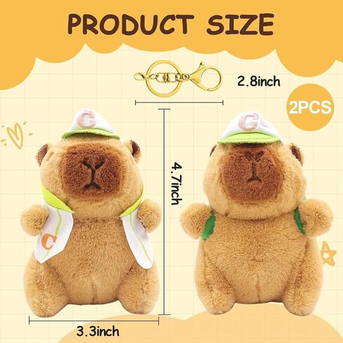 2 Pack Capybara Keychain Plush ، Capybara Peluche سلسلة مفاتيح لطيفة مع إكسسوارات حقيبة الظهر ، هدية حفلة عيد ميلاد الحيوانات الناعمة للبالغين ، سحر حقيبة (قبعة وظهر فرنسي) حقيبة ظهر) in Saudi Arabia