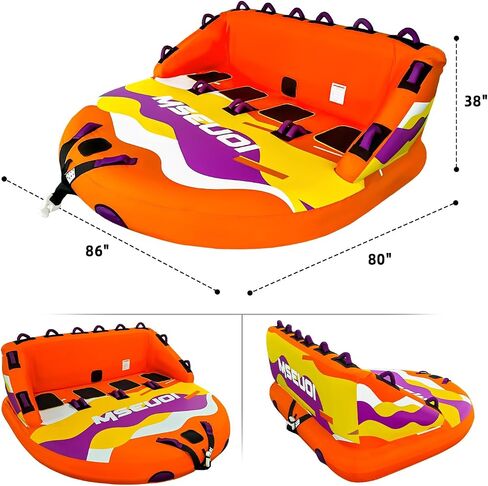 Inflatable Water Towable Tube for Boats Heavy-Duty 1-3 Rider Tow Tube with Reinforced Handles, Quick-Connect Tow Rope, Rapid Air Valve in Saudi Arabia