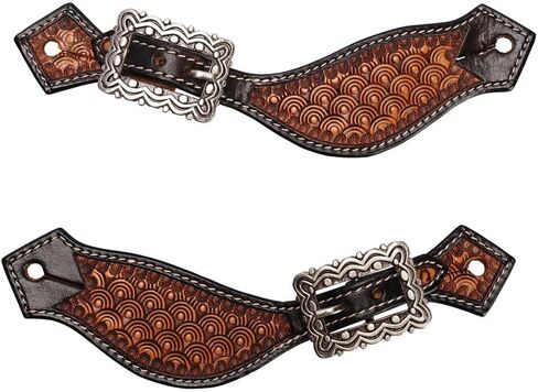 Schneiders Catteman's Crest Western Spur Straps | Hand-Tooled Argentine Leather | Ladies Horse Tack | Antiqued Silver Buckle | Durable & Stylish Equestrian Gear | Size Ladies in Saudi Arabia