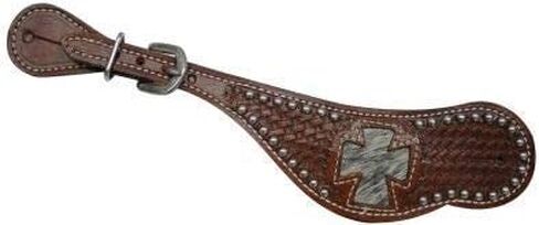 Showman Ladies Leather Spur Straps w/Hair on Cowhide Inlay Cross Design in Saudi Arabia