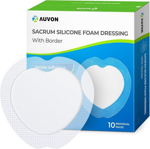 AUVON Sacral Silicone Foam Dressing with Clear Border for Easy Wound Monitoring, Waterproof & Breathable Foam Wound Dressing 7"x7", Absorbent Bed Sore Bandages, Box of 5 Sacral Pads, FSA/HSA Eligible in Saudi Arabia