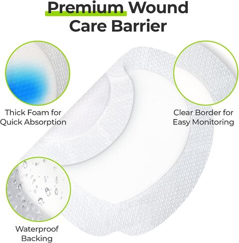 AUVON Sacral Silicone Foam Dressing with Clear Border for Easy Wound Monitoring, Waterproof & Breathable Foam Wound Dressing 7"x7", Absorbent Bed Sore Bandages, Box of 5 Sacral Pads, FSA/HSA Eligible in Saudi Arabia