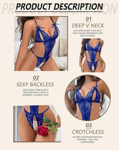 بدلة الملابس الداخلية للدانتيل المثيرة للسيدات - الرسن القابل للتعديل من قطعة واحدة من طراز Teddy Lingerie بدون منشأ مع شبكة شفافة in Kuwait