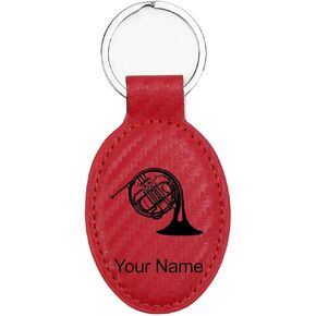 LaserGram Oval Keychain, French Horn, Personalized Engraving Included in Saudi Arabia