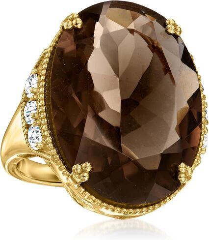 Ross-Simons 20.00 قيراط كوارتز مدخن و 1.60 CT. T.W. خاتم الزركون الأبيض في الذهب 18kt على الجنيه الاسترليني in Saudi Arabia