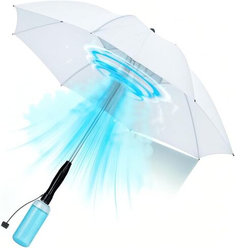 Umbrella Fan, Misting Umbrella with Fan and Mist Spray, Water Mist, Air Mister, UV Blocking Sun Protection, Cooling Portable Shade, Handheld Summer Sunshade, Beach, Golf in Kuwait
