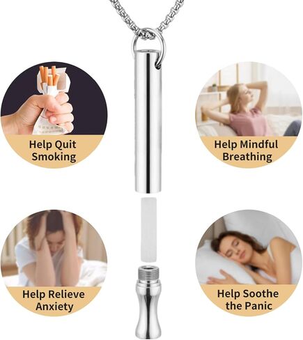 2 Pcs Breathing Necklace to Quit Smoking and Vaping - Refillable Essential Oil Diffuser, Fidget Necklace for Anxiety Relief, Smokeless Inhaler with 8 Cotton Pods in Kuwait