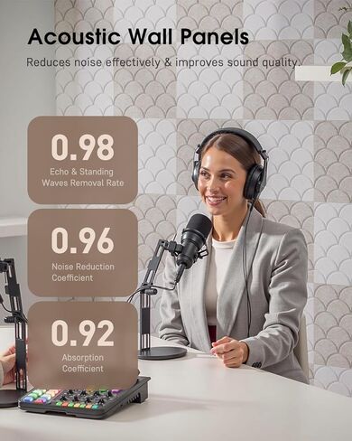 12 حزمة من الألواح الإسفنجية المقاومة للصوت للجدران، ألواح صوتية ذاتية اللصق، 12 بوصة × 12 بوصة × 0.4 بوصة، لوحات مقاومة للصوت للجدران، والأبواب، والسقف، والمكتب المنزلي باللون الأبيض in Kuwait