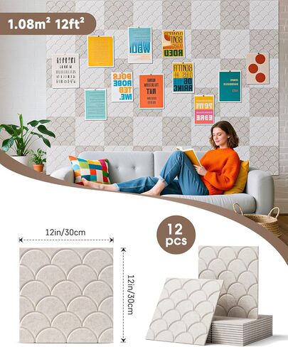 12 حزمة من الألواح الإسفنجية المقاومة للصوت للجدران، ألواح صوتية ذاتية اللصق، 12 بوصة × 12 بوصة × 0.4 بوصة، لوحات مقاومة للصوت للجدران، والأبواب، والسقف، والمكتب المنزلي باللون الأبيض in Kuwait