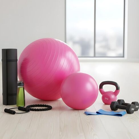 2PCS Yoga Ball, 2 Size Thicked Anti-Burst Exercise Balls for Workout Stretching Stability, Non-Slip Balance Ball Equipment for Women Pilates Physical Therapy Pregnancy Labor Birthing Fitness in Kuwait