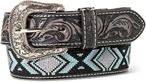 ARIAT Men's Southwest Inlay Buck Stitch Lacing Belt, Black, 40 in Saudi Arabia