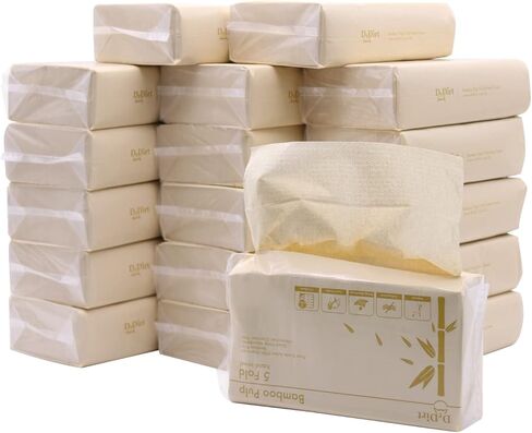 Drdirt Bamboo Multiffold Paper -Placels - تصميمات يدوية مستدامة وناعمة وامتصاصها للحمام ، واستخدام المنزل والمطبخ ، تشمل صندوق الأنسجة البلاستيكية القوية (5 عبوات ، 173 ورقة/عبوة) in Saudi Arabia