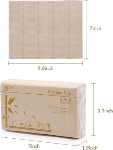 Drdirt Bamboo Multiffold Paper -Placels - تصميمات يدوية مستدامة وناعمة وامتصاصها للحمام ، واستخدام المنزل والمطبخ ، تشمل صندوق الأنسجة البلاستيكية القوية (5 عبوات ، 173 ورقة/عبوة) in Saudi Arabia