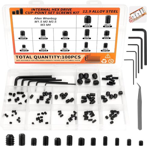 100 PCS مجموعة مسامير مجموعة مجموعة متنوعة (M3 ، M4 ، M5 ، M6 ، M8) مع ألين مفاتيح كوب متري بوينت 304 الفولاذ المقاوم للصدأ لتركيبات الحمام ، مسامير الإضاءة الإضاءة ، مقابض الأبواب ، الحنفيات ، السباكة ، والمزيد in Saudi Arabia