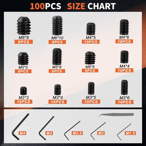 100 PCS مجموعة مسامير مجموعة مجموعة متنوعة (M3 ، M4 ، M5 ، M6 ، M8) مع ألين مفاتيح كوب متري بوينت 304 الفولاذ المقاوم للصدأ لتركيبات الحمام ، مسامير الإضاءة الإضاءة ، مقابض الأبواب ، الحنفيات ، السباكة ، والمزيد in Saudi Arabia
