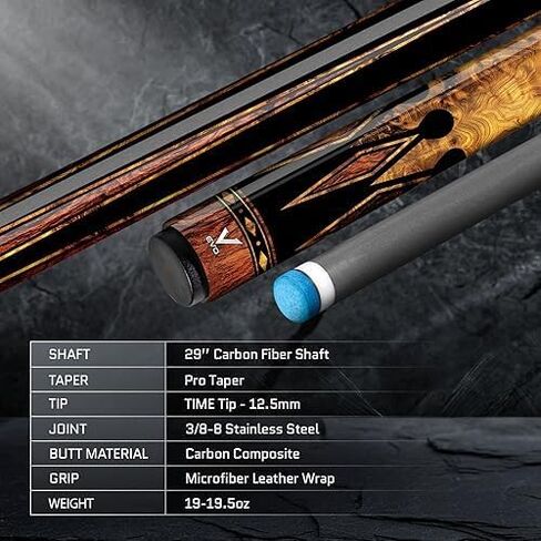 EVO Warrior Carbon Fiber Pool Cue, Low Deflection Professional Pool Stick 12.5mm TIME Standard Tip, Billiard Cue Stick for Adults with 29" Carbon Fiber Shaft and Rad 3/8-8 Joint, Wrapless Grip in Saudi Arabia
