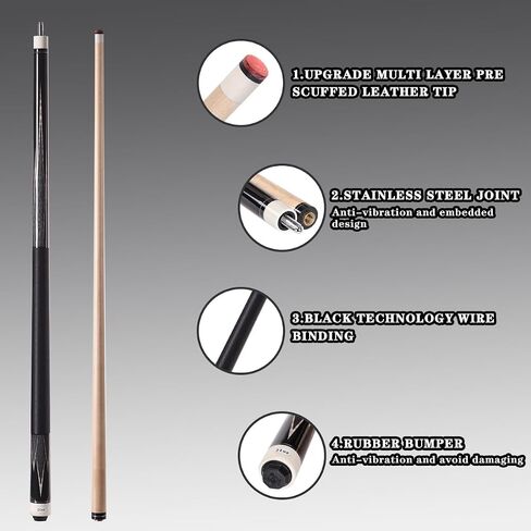 58 inch Canadian Maple Pool Cue Stick 19/20/21 Ounces Available, 13mm Fiber Leather Tip Billiard Cue, Irish Linen Wrap Cues for Beginner, Commercial and Home Entertainment in Saudi Arabia