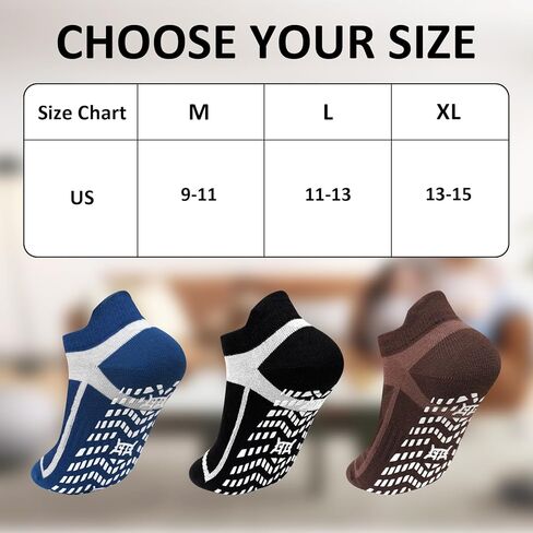 ZAKASA Non-Slip Grip Socks for Men: Anti-Skid Grippy Socks for Yoga Pilates Barre Fitness Elderly Hospital in Kuwait