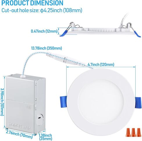 Torchstar 4 بوصة Ultra-Shin LED LED REACKED مع صندوق الوصلات ، 4000K أبيض بارد ، 10W 80W EQV. Dimmable Slim LED LID ، ETL و Energy Star معتمد ، حزمة من 4 in Kuwait