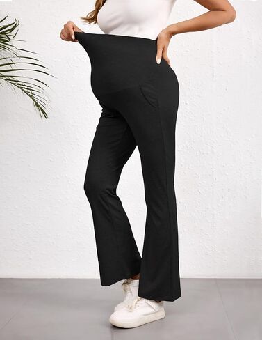 Maternity Flare Leggings with Pockets CloudSoft - High Waist Over The Bump Pregnancy to Postpartum Stretchable Flares in Kuwait