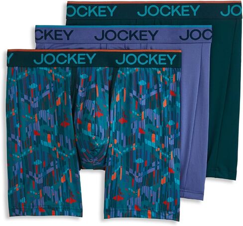 Jockey Men's Underwear Chafe Proof Pouch Microfiber 6" Boxer Brief - 3 Pack, Northern Light/Abstract Traction/True Navy, M in Saudi Arabia
