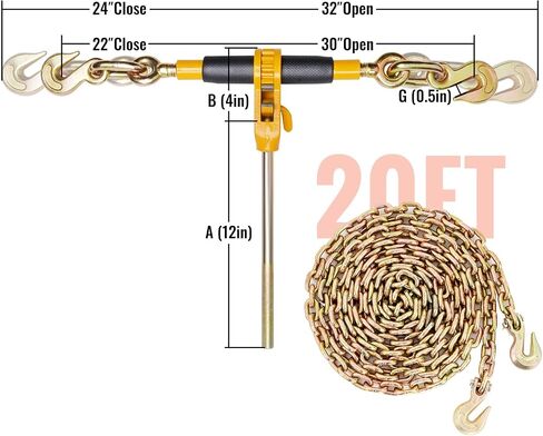 رابط سلسلة Vevor Ratchet ، 5/16 في سلاسل × 10 أقدام G80 ، 8000 رطل حمولة عمل من موثق تحميل السقاطة ، سلاسل ومجموعة المجلدات ، اربط عدادات سلسلة النقل للسحب ، القطر ، التسجيل ، الرفع in Saudi Arabia