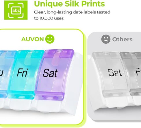Auvon Weekly Pill Organizer Hrthritis Friendly ، BPA Free Travel 7 Day Pill Box Case مع تصميم مفتوح الربيع وحجرة كبيرة لعقد الفيتامينات وزيت كبد سمك القد والمكملات الغذائية والأدوية in Kuwait