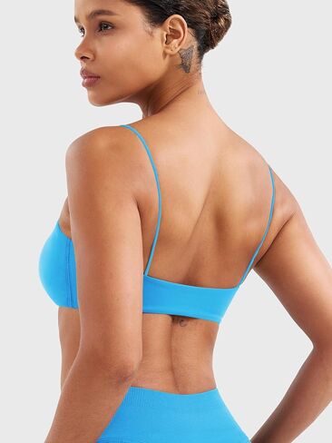 YEOREO Women's Spaghetti Strap Sports Bra Enidy Square Neck Yoga Wireless Low Impact Padded Seamless Cami Crop Top in Kuwait