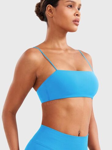 YEOREO Women's Spaghetti Strap Sports Bra Enidy Square Neck Yoga Wireless Low Impact Padded Seamless Cami Crop Top in Kuwait