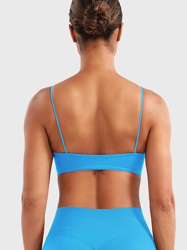 YEOREO Women's Spaghetti Strap Sports Bra Enidy Square Neck Yoga Wireless Low Impact Padded Seamless Cami Crop Top in Kuwait
