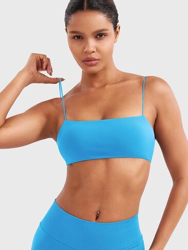 YEOREO Women's Spaghetti Strap Sports Bra Enidy Square Neck Yoga Wireless Low Impact Padded Seamless Cami Crop Top in Kuwait