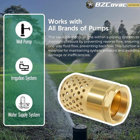 1-1/4 Inch Foot Valve with Mesh Strainer, Universal One-Way Female NPT Check Valve with Backflow Prevention, Lead-Free Brass Construction for Well Jet Pumps, Irrigation, and Water Systems in Saudi Arabia