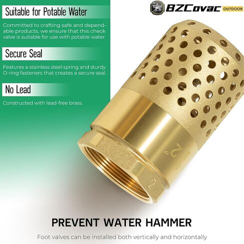 1-1/4 Inch Foot Valve with Mesh Strainer, Universal One-Way Female NPT Check Valve with Backflow Prevention, Lead-Free Brass Construction for Well Jet Pumps, Irrigation, and Water Systems in Saudi Arabia